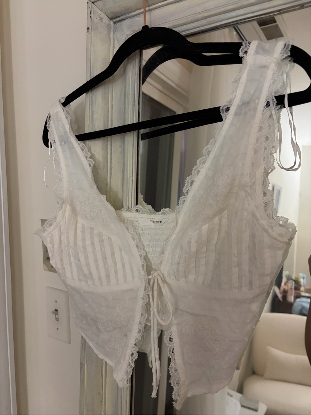 Zara White Lace Tie-Front Bralette